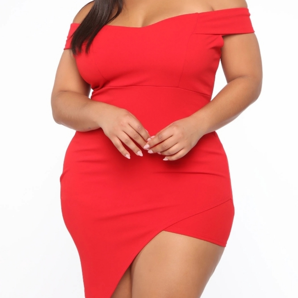 Fashion Nova red off the shoulder dress